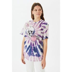 Trendyol Lila Boyfriend Printed Knitted T-Shirt vyobraziť