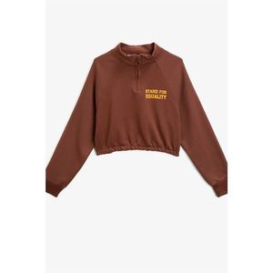 Koton Crop Sweatshirt With Women's Brown Cotton Zip Detail vyobraziť