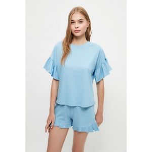 Trendyol Blue Sleeves Frilly Knitted Pajamas Set vyobraziť