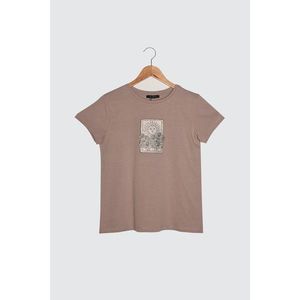 Trendyol Mink Printed Basic Knitted T-Shirt vyobraziť