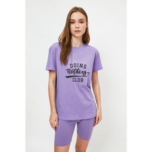 Trendyol Lilac Slogan Knitted Pajamas Set vyobraziť