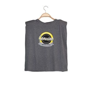 Trendyol Anthracite Printed Padded Basic Knitted T-Shirt vyobraziť