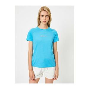 Koton Women's Blue Crew Neck Short Sleeve Letter Printed T-Shirt vyobraziť