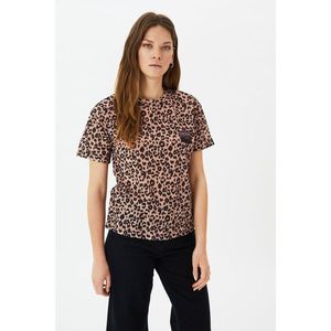 Trendyol Camel Printed Semi-Fitted Knitted T-Shirt vyobraziť