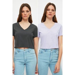 Trendyol Anthracite-Lilac Knitted T-Shirt vyobraziť