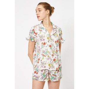 Koton Women's Ecru Floral Patterned Short Sleeve Pajama Top With Frieph Detailing vyobraziť
