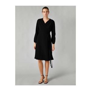 Koton Women's Black V-Neck Long Sleeve Wrap Dress vyobraziť