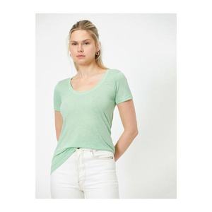 Koton Women's Green U-Neck Short Sleeves Basic T-tisört vyobraziť