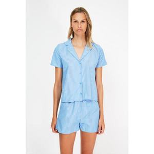 Trendyol Blue Printed Woven Pajamas Set vyobraziť