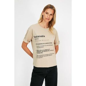 Trendyol Taş 100% Organic Cotton Loose Printed Knitted T-Shirt vyobraziť