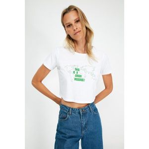 Trendyol White 100% Organic Cotton Crop Knitted T-Shirt vyobraziť