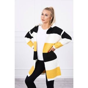 Three-color striped sweater black+ecru+mustard vyobraziť