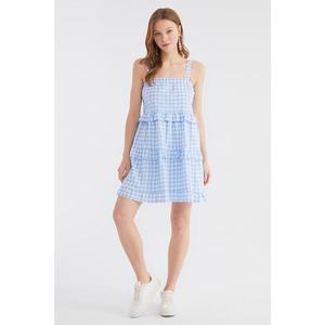 Trendyol Blue Checkered Ruffle Dress vyobraziť