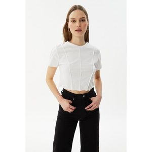 Trendyol White Piped Crop Knitted Blouse vyobraziť