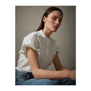 Koton Women's White Short Sleeve Frilly Button Detailed Cotton Shirt vyobraziť
