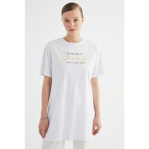 Trendyol White Printed Knitted Tunic-T-Shirt vyobraziť