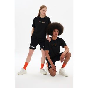 Trendyol Black Unisex Regular Fit Embroidered T-Shirt vyobraziť