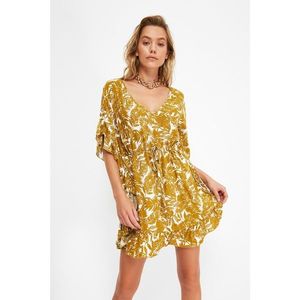 Trendyol Mustard Leaf Patterned Viscose Beach Dress vyobraziť