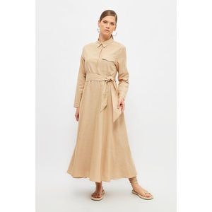 Trendyol Taba Shirt Collar Belted Dress vyobraziť