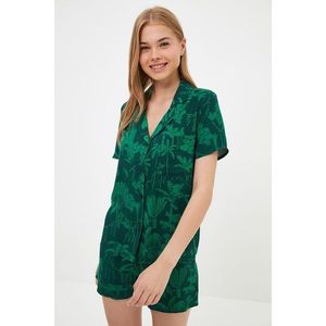 Trendyol Green Tropical Patterned Woven Pajamas Set vyobraziť