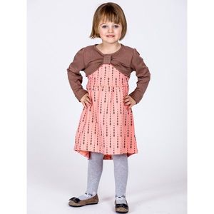 Cotton children´s dress with a print and long sleeves - peach color vyobraziť