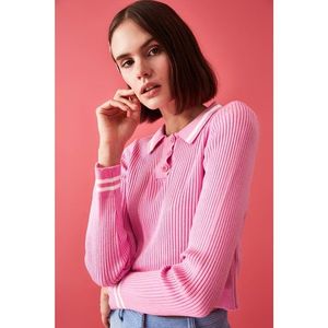 Trendyol Pink Polo Neck Crop Knitwear Blouse vyobraziť