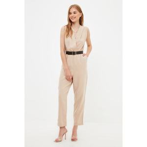 Trendyol Stone Belted Double Breasted Collar Jumpsuit vyobraziť