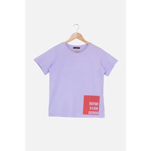 Trendyol Lilac Printed Basic Knitted T-Shirt vyobraziť