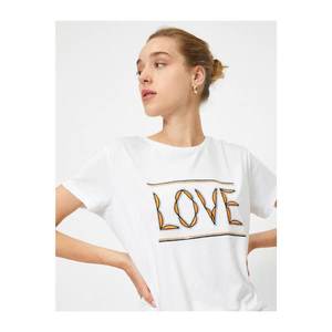 Koton Women's White Crew Neck Kusa Sleeve Sequin T-shirt vyobraziť