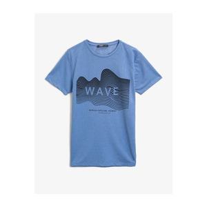 Koton Men's Blue Printed Short Sleeve Cotton T-Shirt vyobraziť