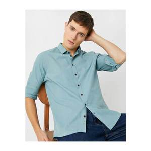 Koton Men's Green Classic Collar Cotton Long Sleeve Shirt vyobraziť