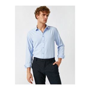 Koton Men's Blue Classic Collar Long Sleeve Basic Shirt vyobraziť