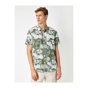 Koton Men's Green Cotton Short Sleeve Floral Patterned Shirt vyobraziť