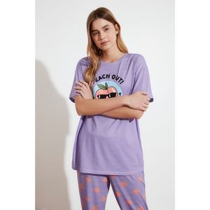 Trendyol Lilac Printed Knitted Pajamas Set vyobraziť