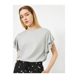 Koton Women's Gray Ruffle Detail T-shirt vyobraziť