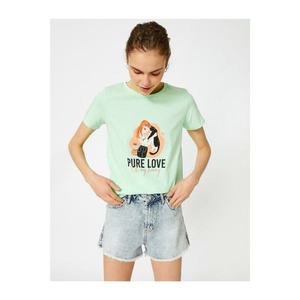 Koton Women's Green Printed Crew Neck T-Shirt vyobraziť