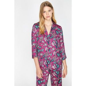 Koton Women's Purple Classic Collar 3/4 Sleeve Patterned Pajamas Top vyobraziť