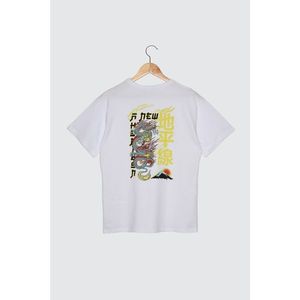 Trendyol White Front and Back Printed Boyfriend Knitted T-Shirt vyobraziť