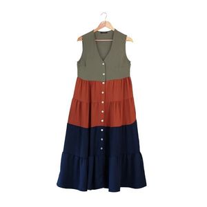 Trendyol Khaki Color-Blocked Buttoned Dress vyobraziť