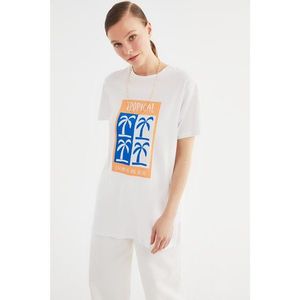 Trendyol White Tropical Knitted Tunic T-shirt vyobraziť