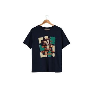 Trendyol Navy Printed Boyfriend Knitted T-Shirt vyobraziť