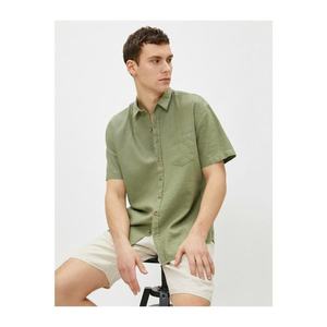 Koton Men's Green Short Sleeve Shirt Linen Content Classic Fit vyobraziť