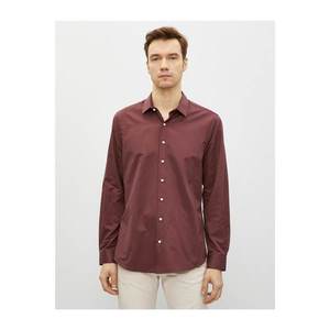 Koton Men's Claret Red Classic Collar Long Sleeve Basic Cotton Shirt vyobraziť