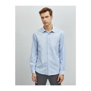 Koton Men's Blue Cotton Classic Collar Long Sleeve Shirt vyobraziť