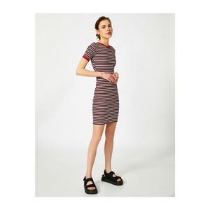 Koton Women's Red Short Sleeve Striped Mini Dress vyobraziť
