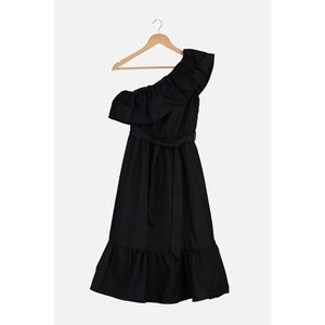 Trendyol Black Belted Single Sleeve Ruffle Dress vyobraziť