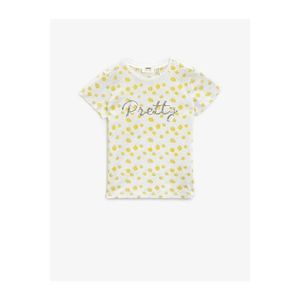 Koton Girls Kids Ecru Floral Cotton Short Sleeve Crew Neck Sequin Tshirt vyobraziť