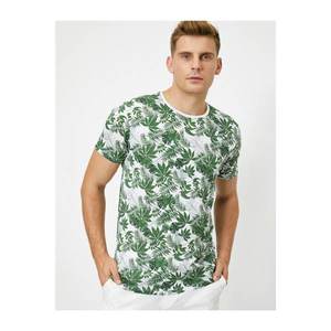 Koton Men's Green Cotton Crew Neck Short Sleeve Printed T-Shirt vyobraziť