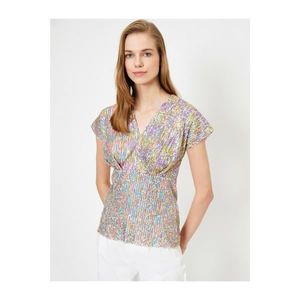 Koton Women's Colorful Floral Pattern Sequined V Neck Gathered Detailed Blouse vyobraziť