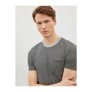 Koton Men's Gray Striped Short Sleeve Cotton T-Shirt with Pocket vyobraziť